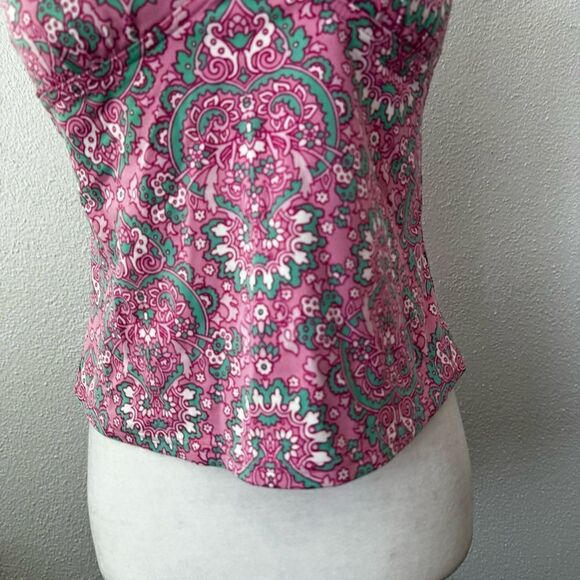 Lands End Tankini Pink Green Halter Top SZ 6 - Picture 7 of 10